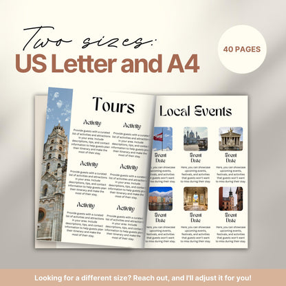 Travel itinerary template displayed in two formats: US Letter and A4 sizes, featuring organized trip details, minimalist design, and printable layout for easy planning.