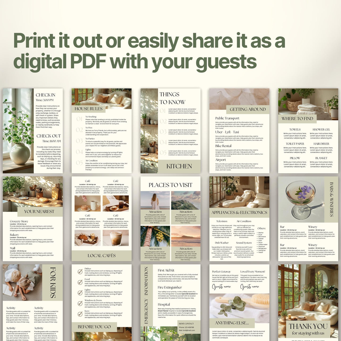 A promotional display showcasing a printable or shareable Airbnb Welcome Book.