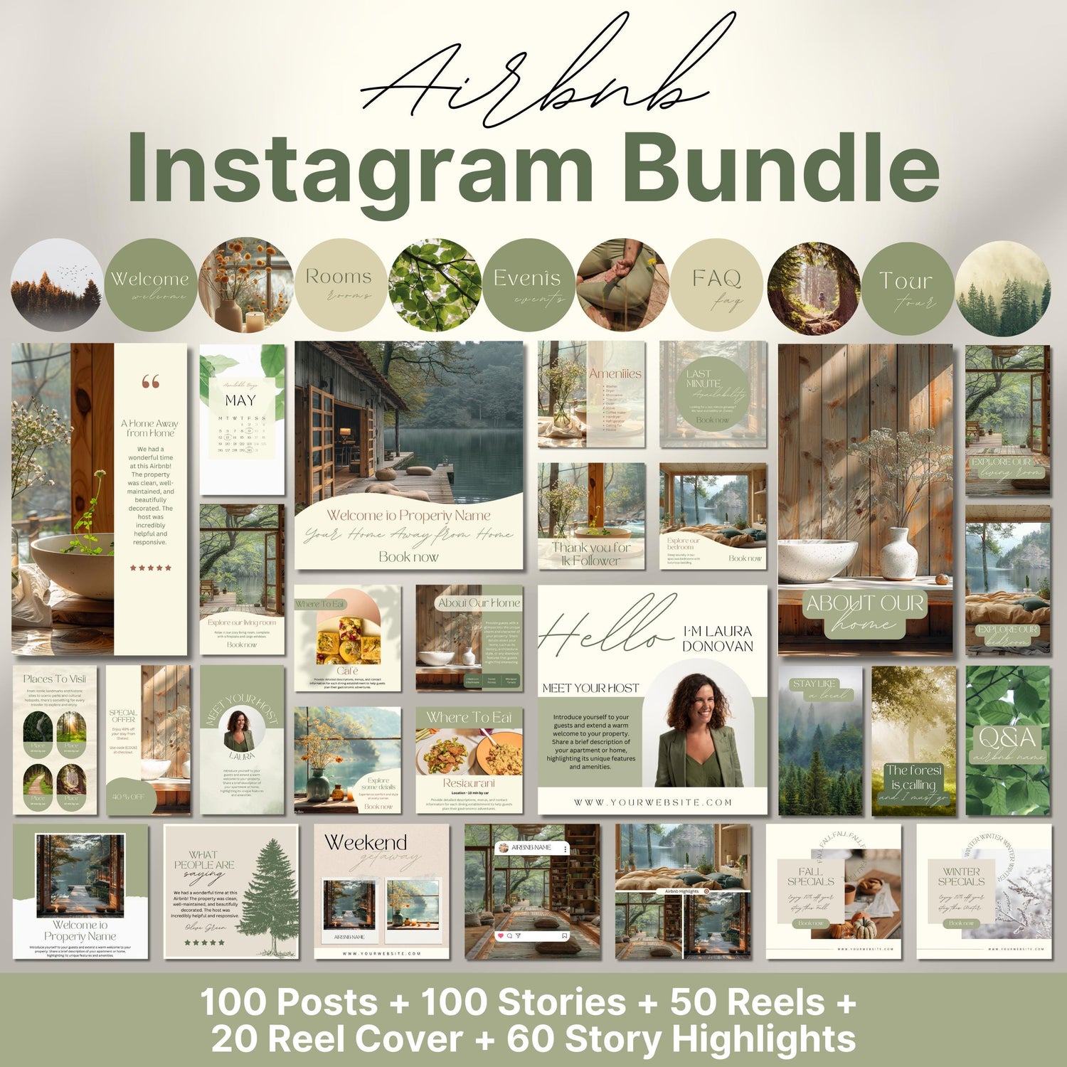 Overview of a airbnb host bundle showing a airbnb instagram grid.