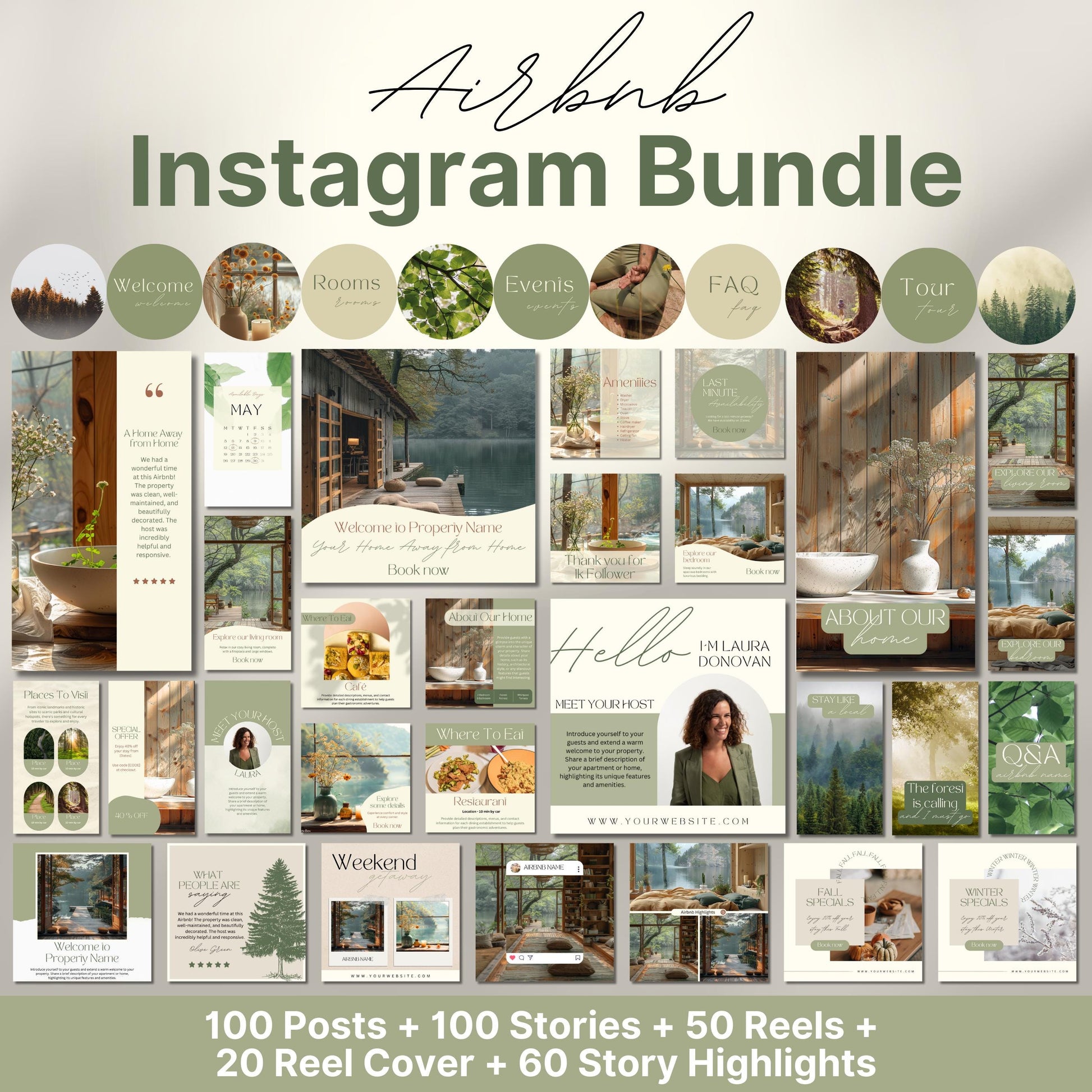 Overview of a airbnb host bundle showing a airbnb instagram grid.