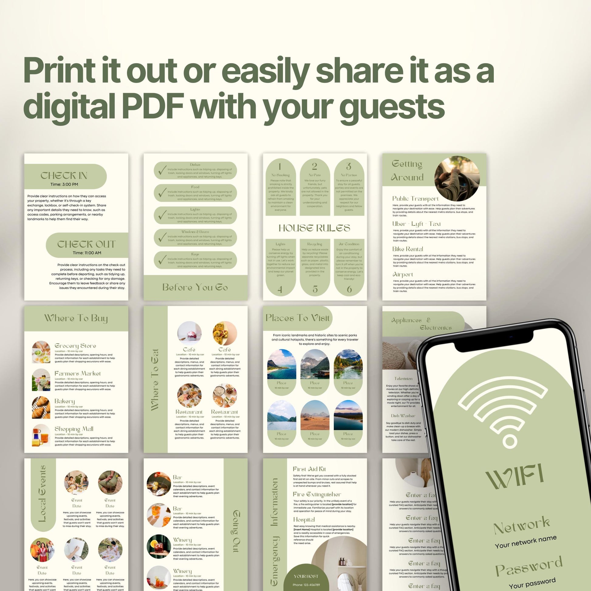 A promotional display showcasing a printable or shareable Airbnb Welcome Book.