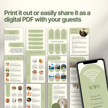 A promotional display showcasing a printable or shareable Airbnb Welcome Book.