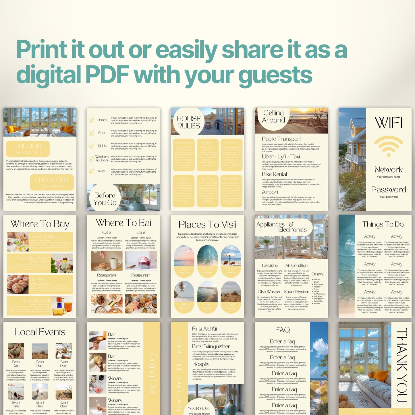 A promotional display showcasing a printable or shareable Airbnb Welcome Book.