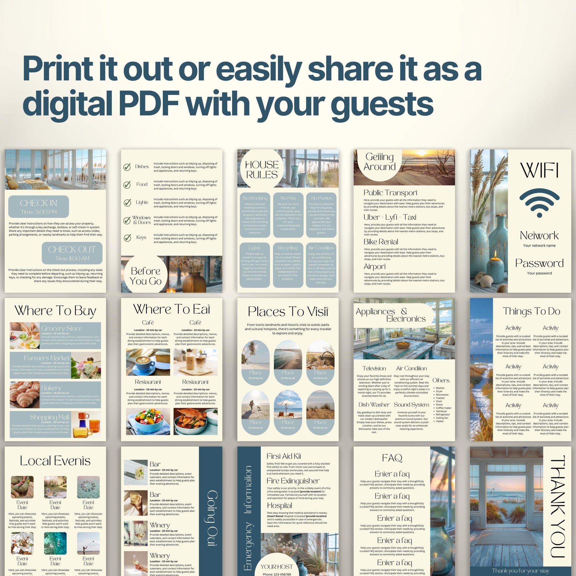 A promotional display showcasing a printable or shareable Airbnb Welcome Book.