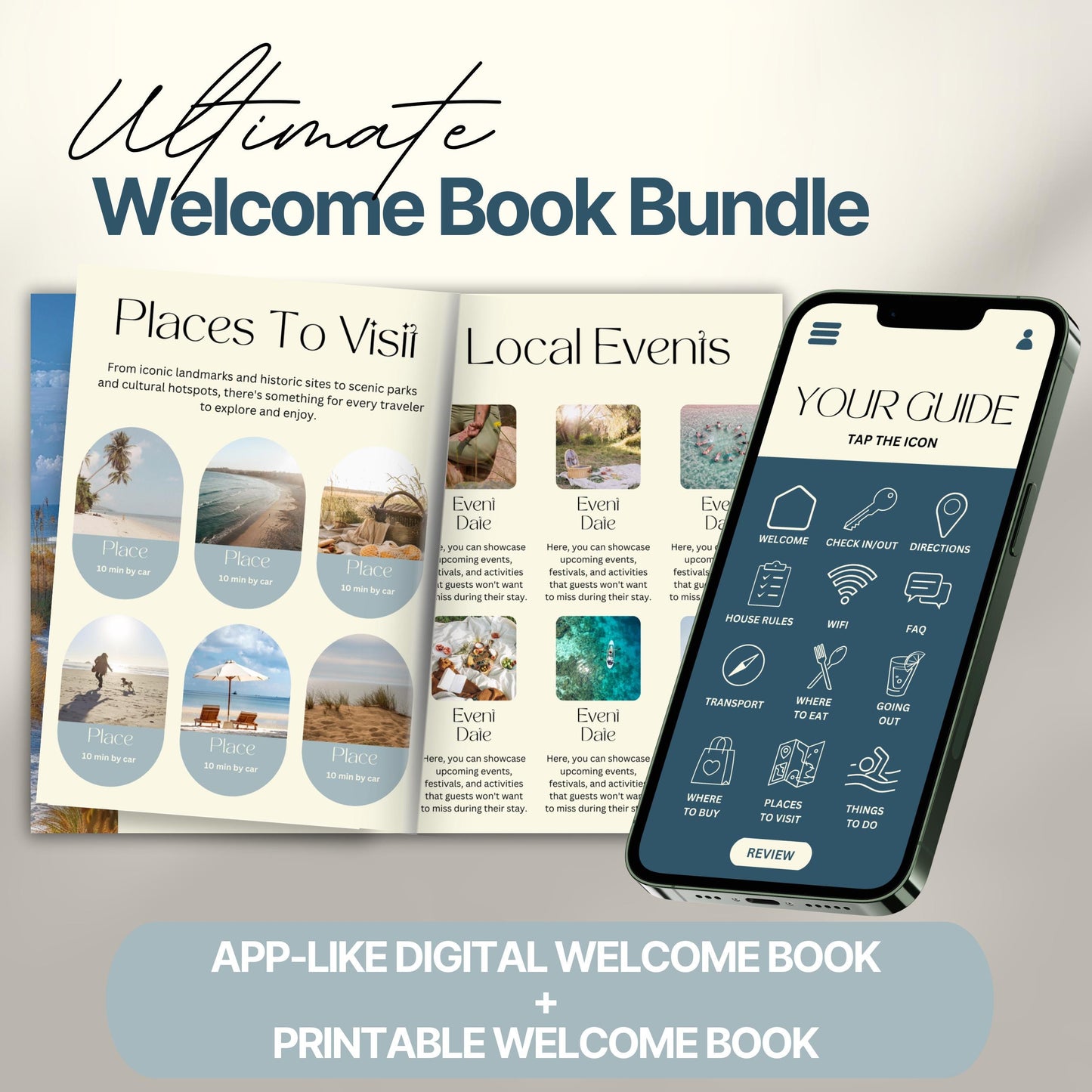 A promotional graphic displaying an open welcome book.