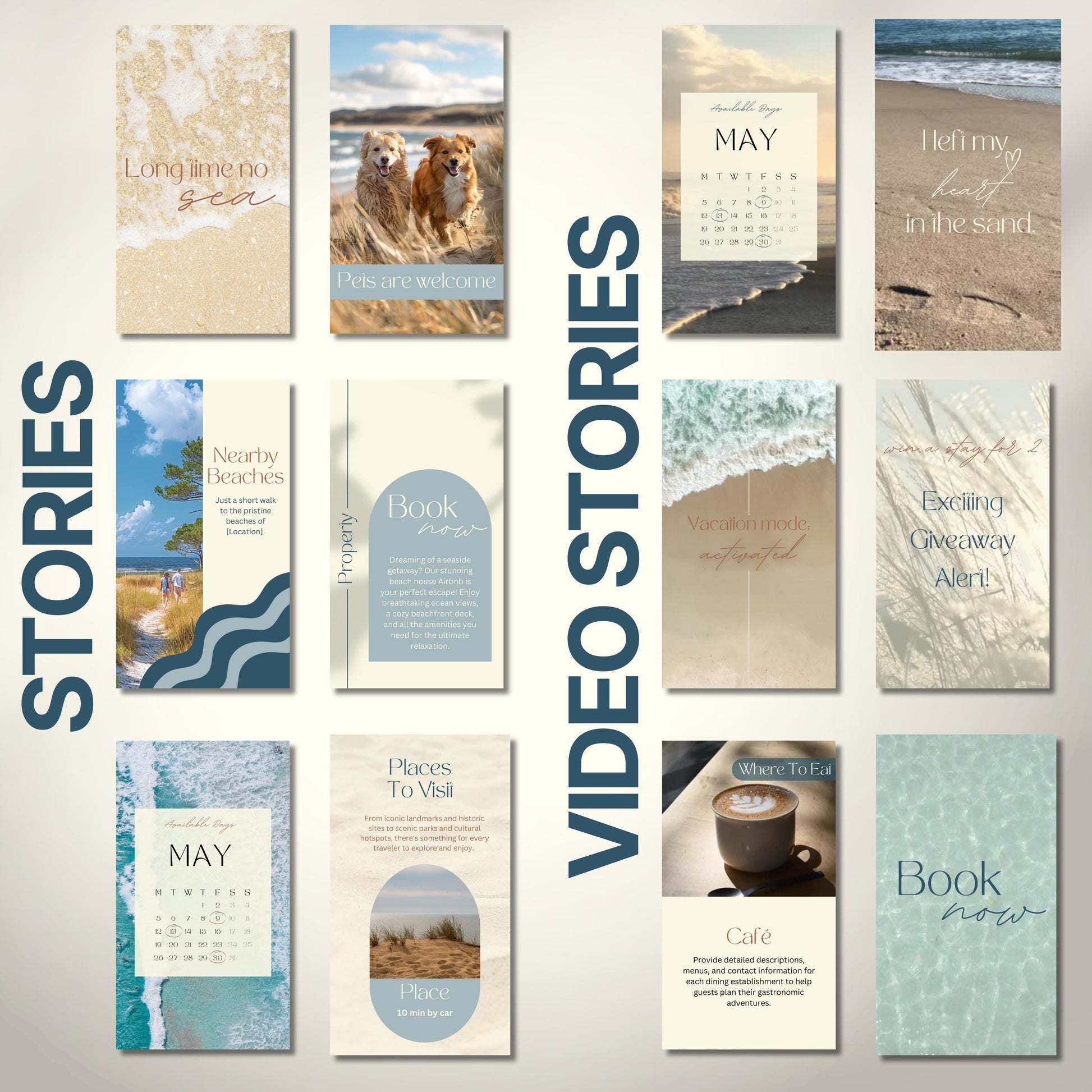 Grid of Instagram post templates for Airbnb hosts.