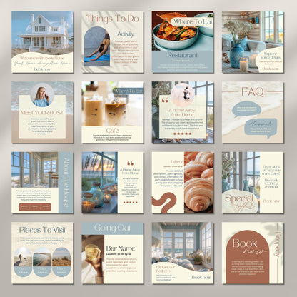 Grid of Instagram post templates for Airbnb hosts.