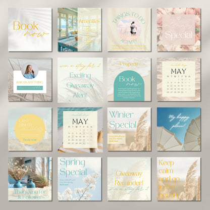 Grid of Instagram post templates for Airbnb hosts.