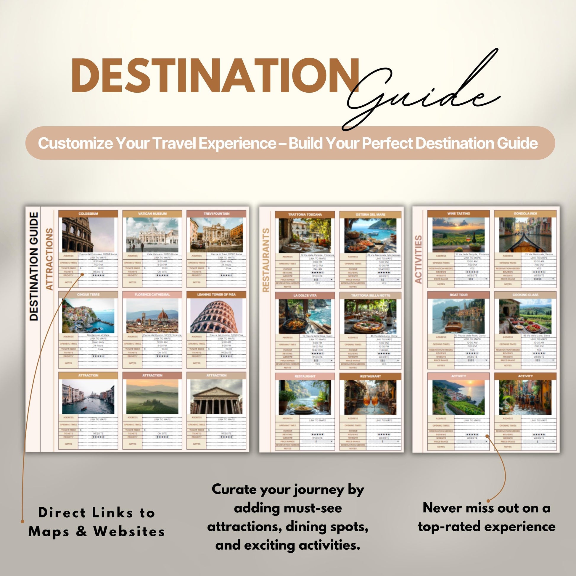 Overview of a digital travel planner showing the destination guide.