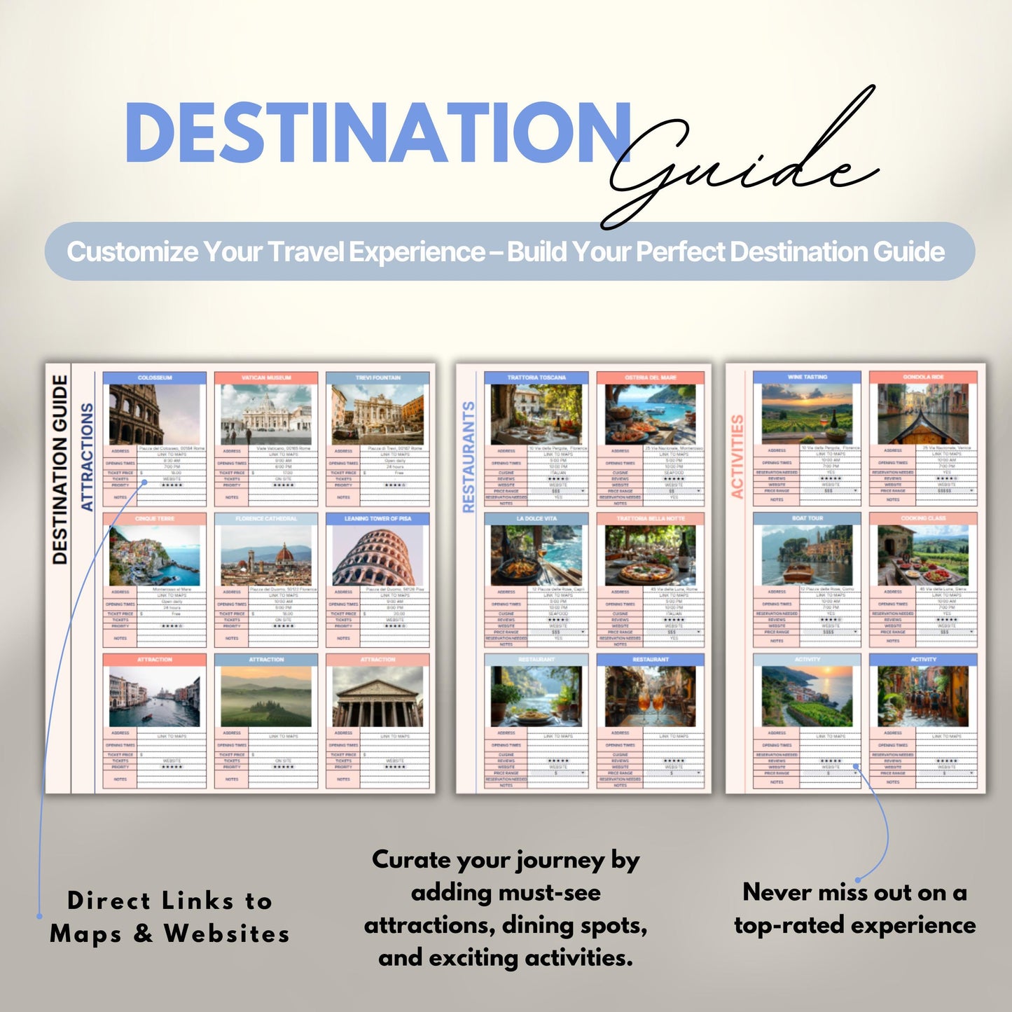 Overview of a digital travel planner showing the destination guide.