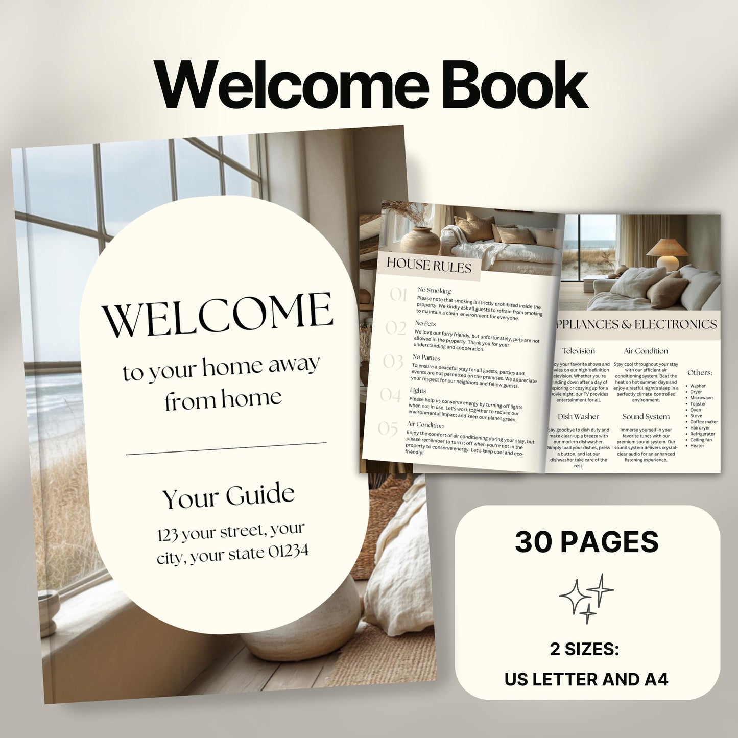 A promotional graphic displaying an open welcome book.