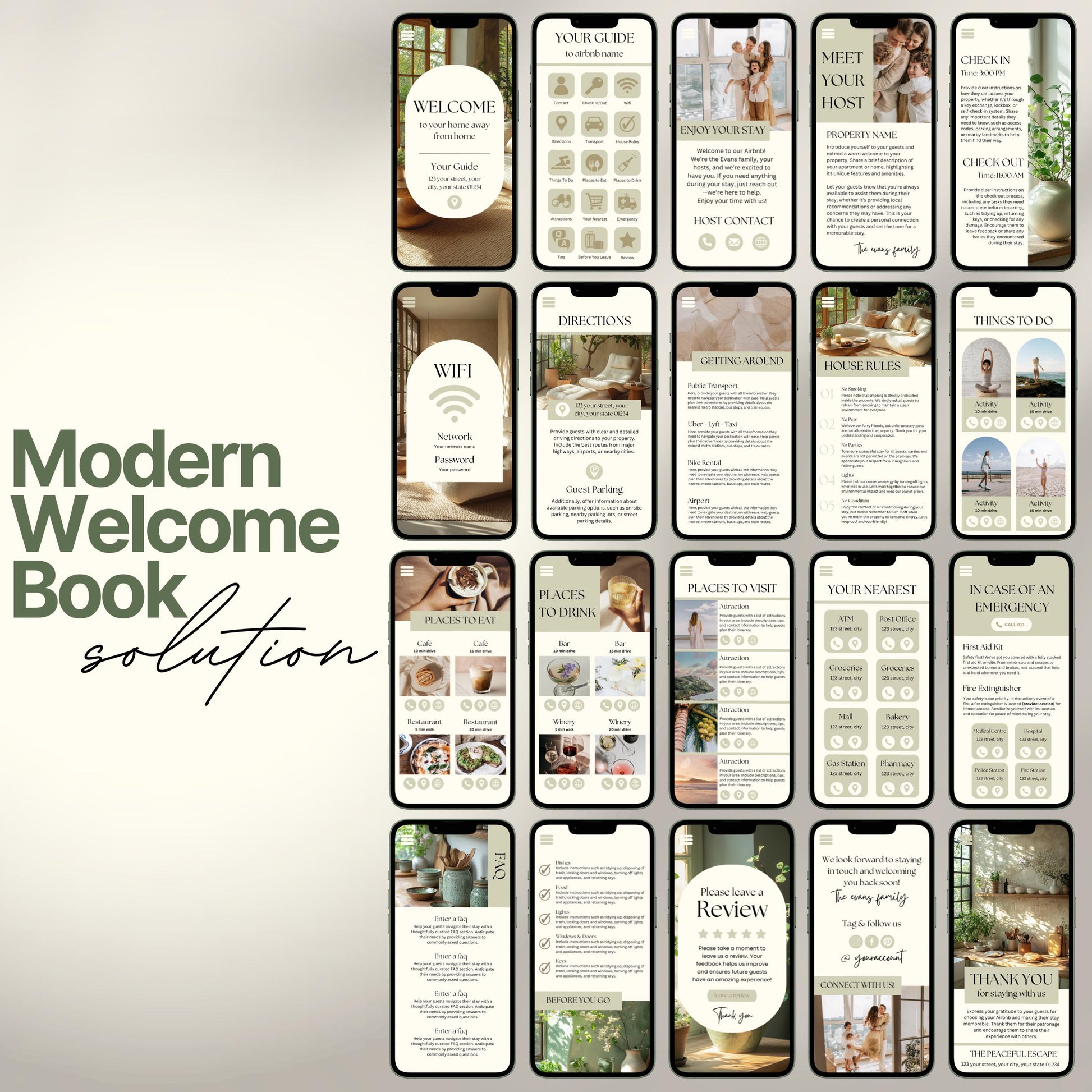 A promotional display showcasing a digital Airbnb Welcome Book.