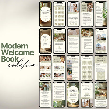 A promotional display showcasing a digital Airbnb Welcome Book.