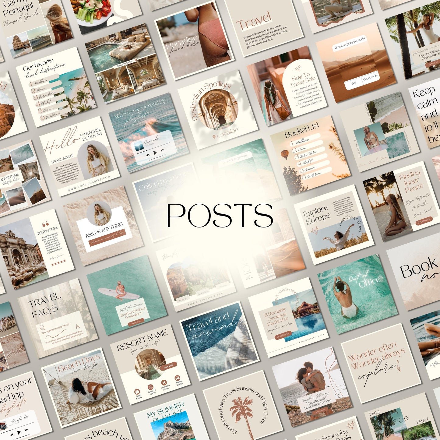 Grid of travel agent instagram templates.