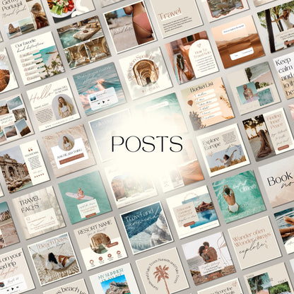 Grid of travel agent instagram templates.