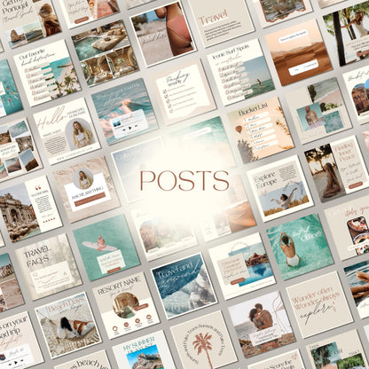 Grid of travel agent instagram templates.