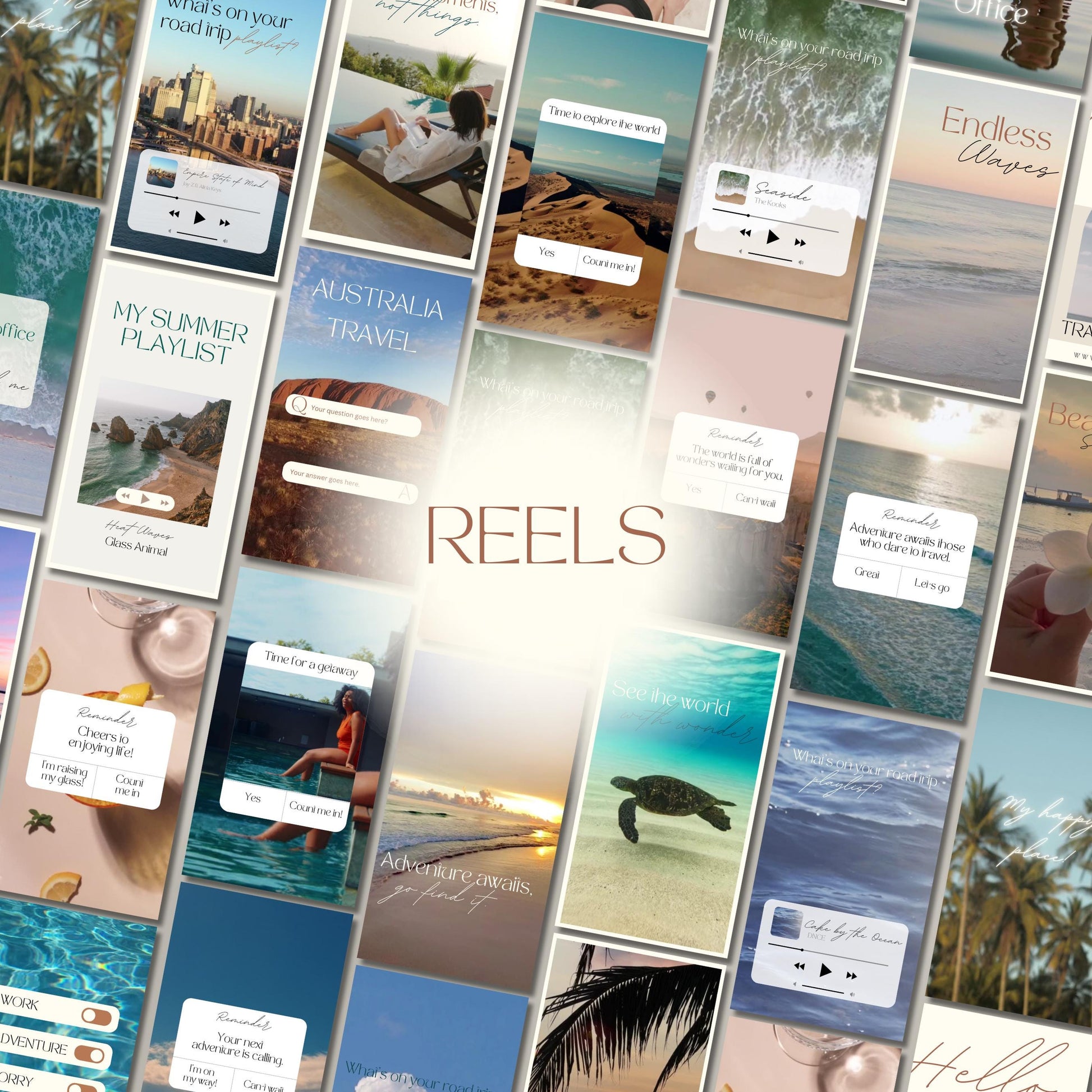 Grid of travel agent instagram templates.