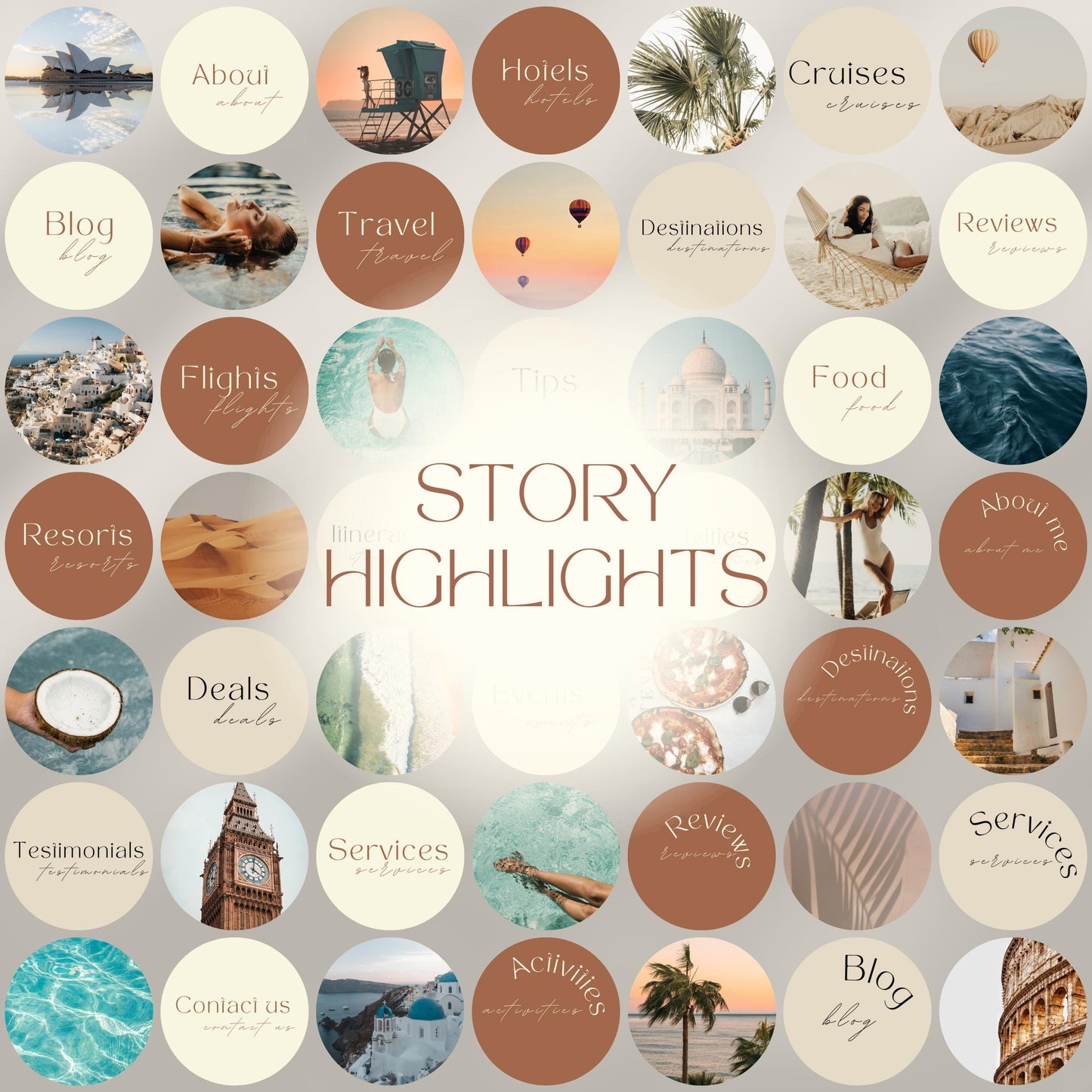 Grid of travel agent instagram templates.