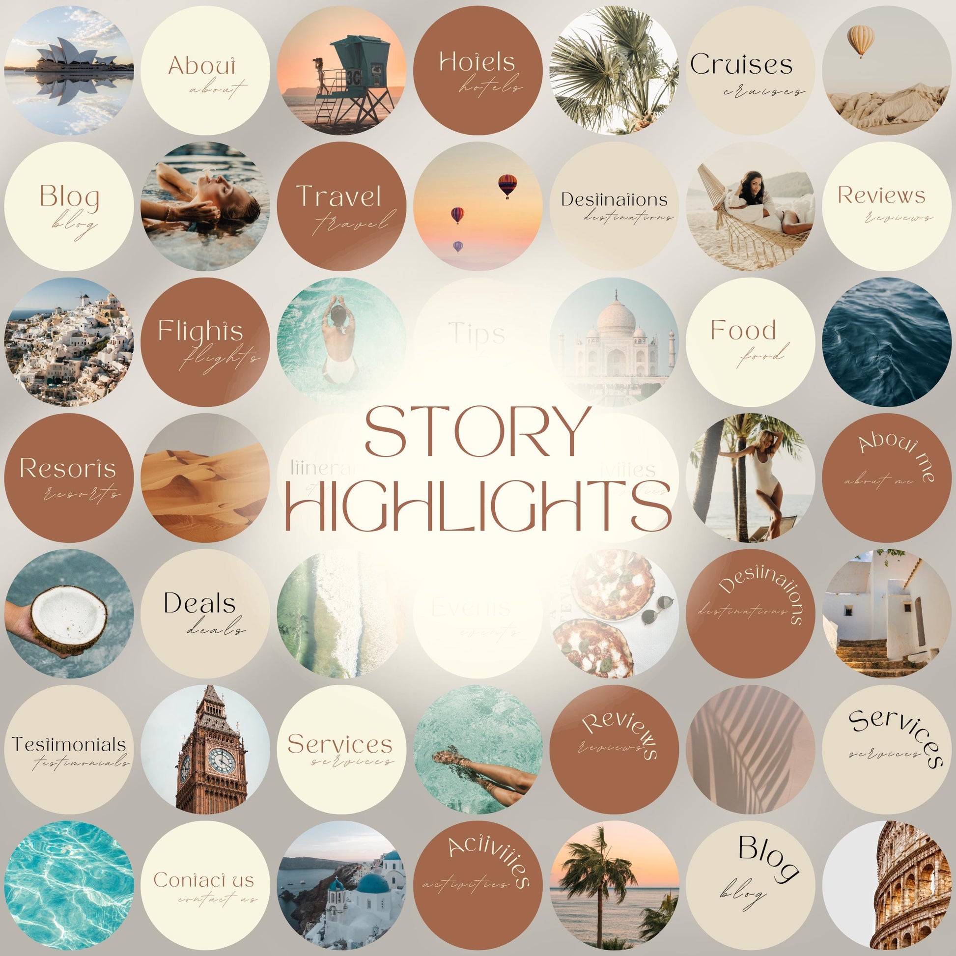 Grid of travel agent instagram templates.