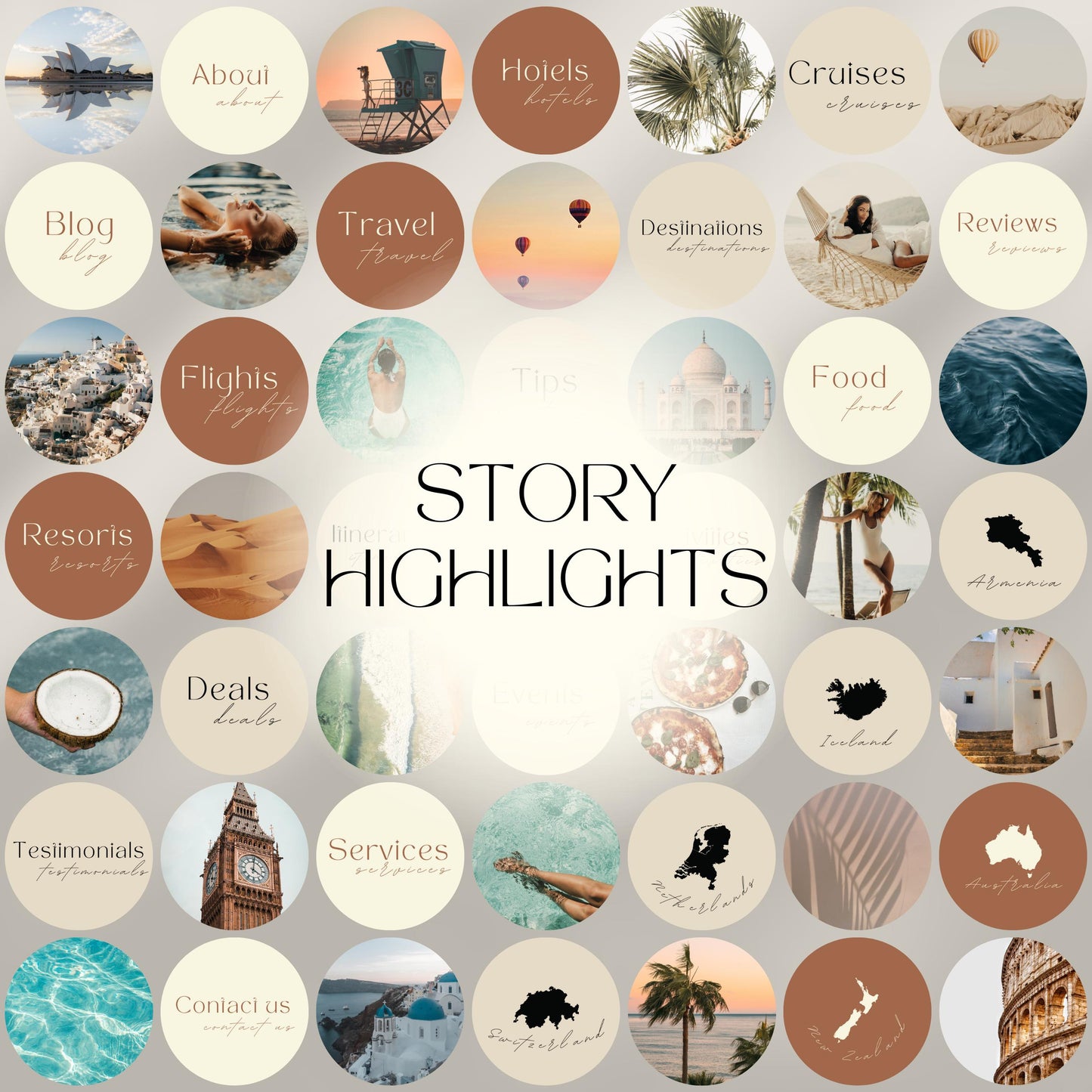 Grid of travel agent instagram templates.