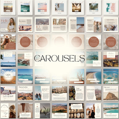 Grid of travel agent instagram templates.
