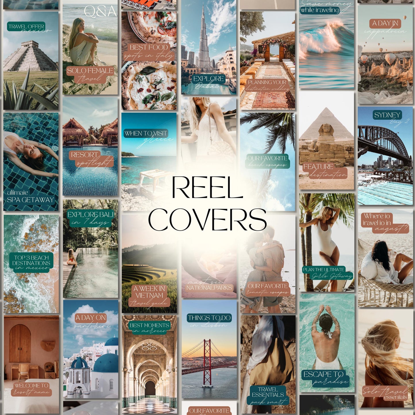 Grid of travel agent instagram templates.
