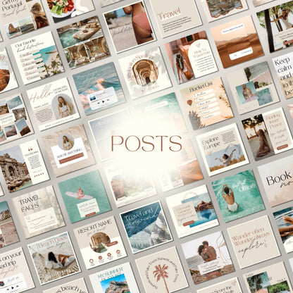 Grid of travel agent instagram templates.