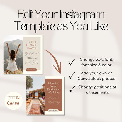 A promotional graphic showing customizable Instagram post templates. The top of the image reads, "Edit Your Instagram Template as You Like."