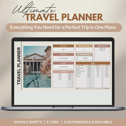 Digital travel planner displayed on a laptop screen.