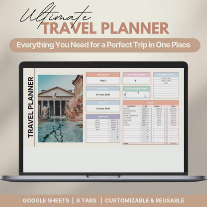 Digital travel planner displayed on a laptop screen.