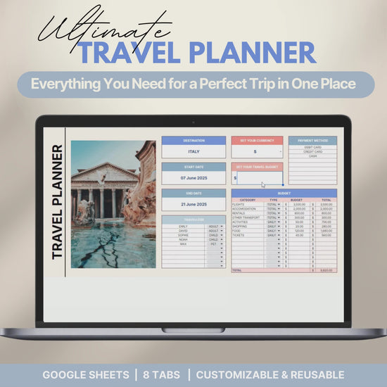 Digital travel planner displayed on a laptop screen.