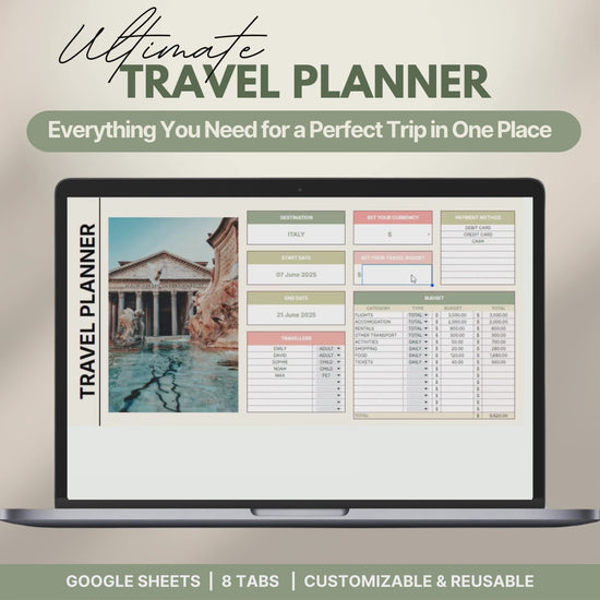 Digital travel planner displayed on a laptop screen.